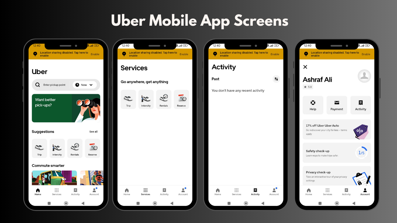 Uber App Screens